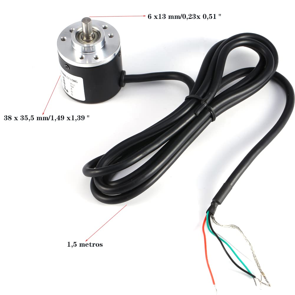 Encodeur rotatif, DC 5-24V 600P/R Codeur de Rotation incrémental Photoélectrique, Capteur Encodeur Industriel, Encodeur Photoélectrique à Rotation Incrémentale AB 2-Phases Axe 6mm
