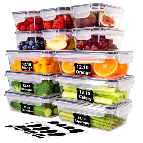 SERIONR 12 piezas Contenedores Almacenamiento de Alimentos,6 x 1 L y 6 x 550ml Contenedores Herméticos de Cocina con Tapa,Sin BPA,Juego de Cajas para Preparar Comida Apilables para Todos los Alimentos