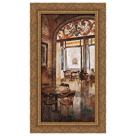 Martin, Noemi 14x24 Gold Ornate Framed Canvas Art Print Titled: Grand Cafe Cappuccino I