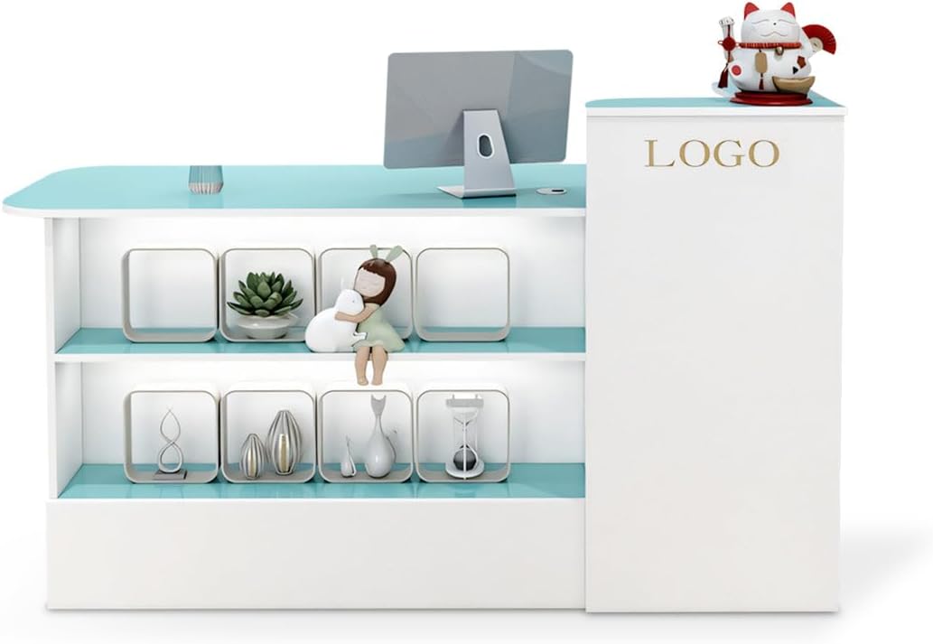 Nuipesn Modern Reception Desk Counter with Lockable Drawer & Open