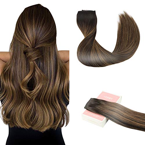 Halo Hair Extensions, Lashey Halo Hair Extensions Real Human Hair Dark Brown with Light Brown Halo Hair Extensions Human Hair 18 inch 95g