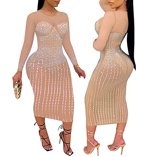 Image of PORRCEY Sexy Elegant Rhinestone Party Club Night Formal Dress for Women