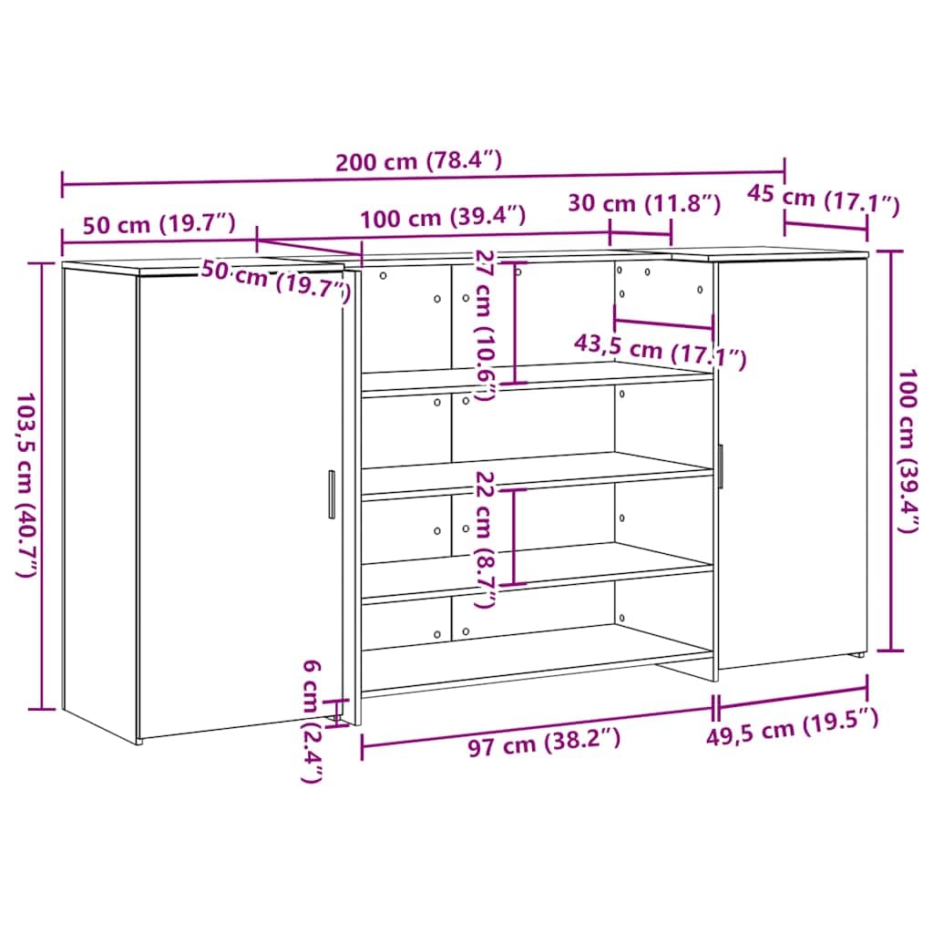 vidaXL Mostrador de recepción Madera Vieja 200x50x103,5 cm