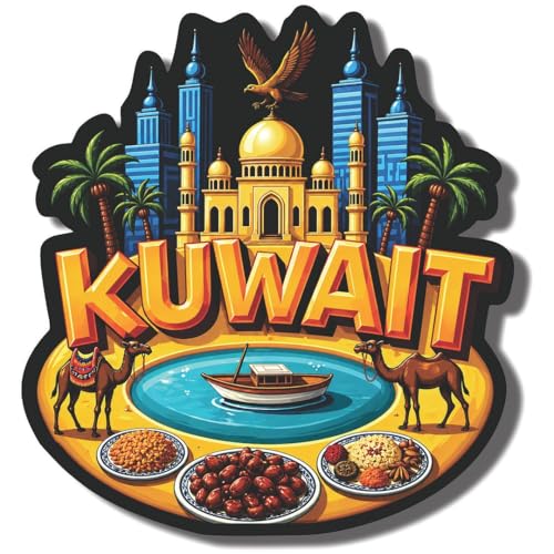 Image of CVANU Kuwait Country Landmark Theme 2pcs MDF Fridge Magnet - Wooden Travel Souvenir Refrigerator Decorative Collectible Magnet