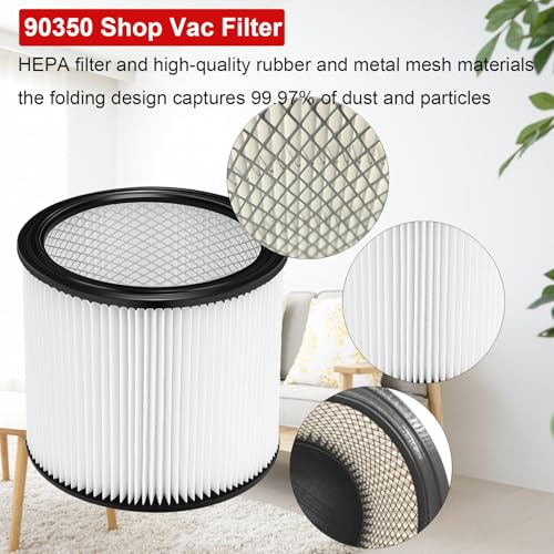 90304 HEPA Replacement Cartridge Filters Compatible With Shop-Vac 90304, 90350, 90333, 90585, 903-04-00, 9030400, Replacement Fits for 5 Gallon and Above Wet/Dry Vacuum Cleaners(2+4)
