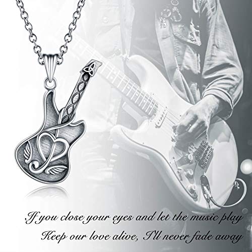 925 Sterling Silver Guitar Cremation Jewelry for Ash - Guitar Locket Urn Necklace Musical Memorial Pendant Bereavement Keepsake Gift for Loss of Guitarist or Music Lover (guitar Urn holds ashes)3