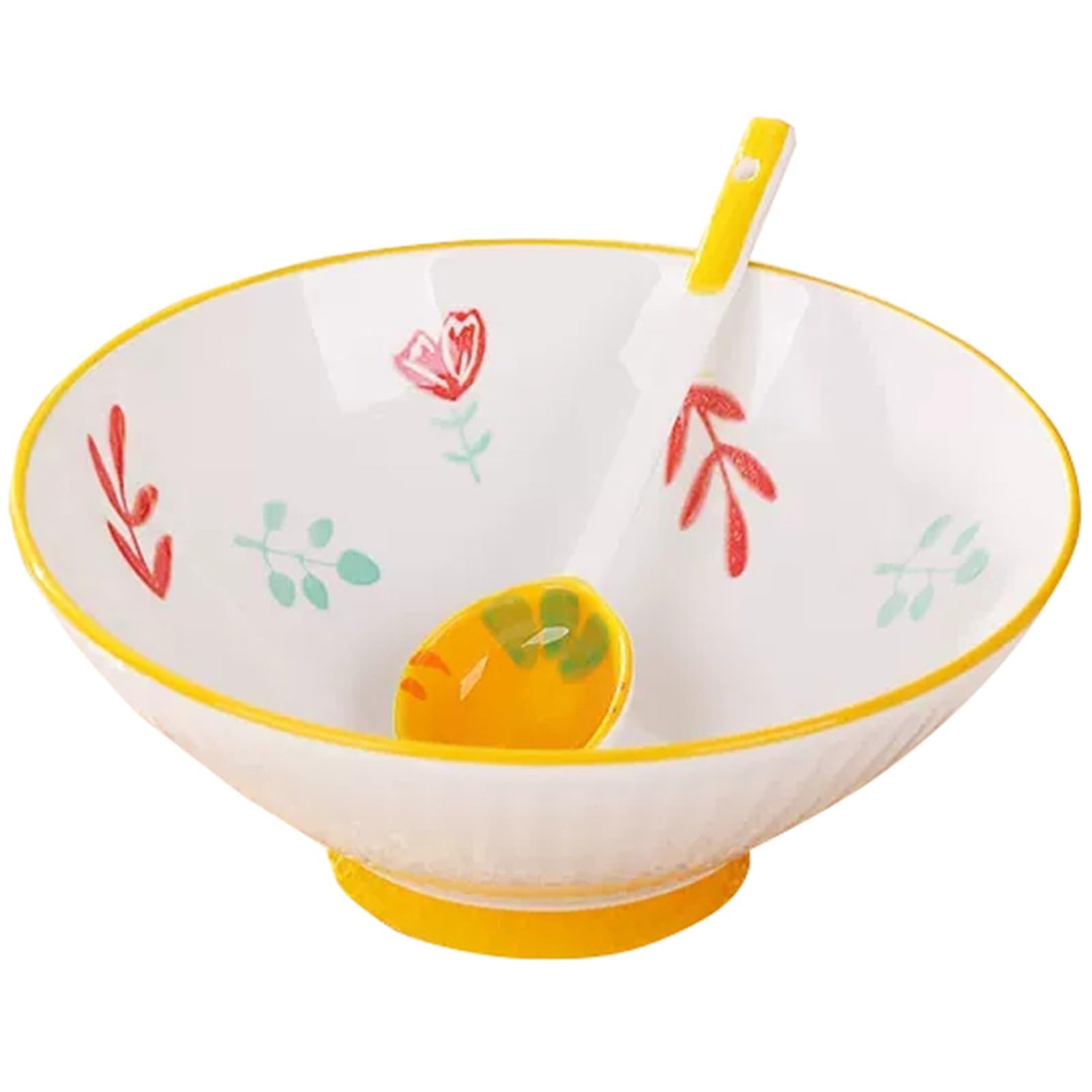 44oz Ceramics Cereal Bowls with Spoon 8 Inch Microwave & Dishwasher Safe Ramen Noodle Bowl Soup Bowls Kitchen Bowl for Pasta Oatmeal Salad Dessert (Color : Yellow)