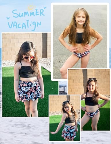 Image of Arshiner Girls 3 Piece Swimsuit for Teen Girl Tankini Swimsuits Bathing Suit Beach Bikini Swimwear with Skirt