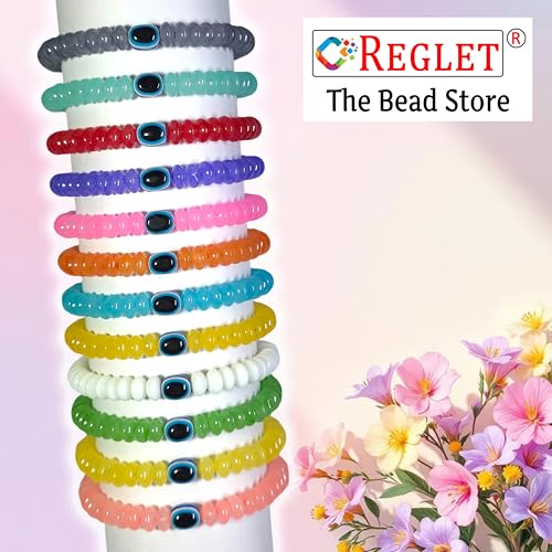 Image of 15 Pcs Evil Eye Beads + 480 Pcs Disk Shaped Glass Beads for Jewellery Making Kit - Glass Beads for Bracelet Making Kit - Bead Craft - 8 * 4mm