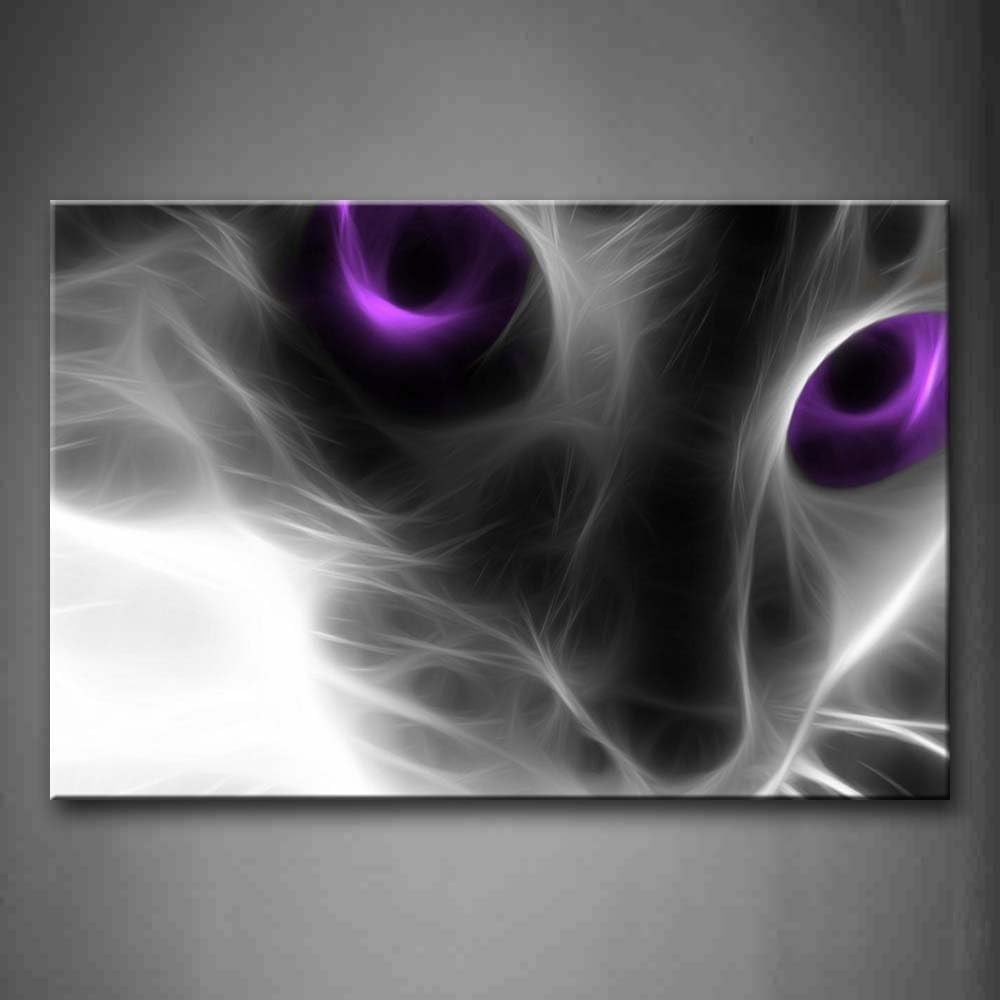 Cat With Purple Eyes Wall Art Painting Pictures Print On Canvas Animal The Picture For Home Modern Decoration