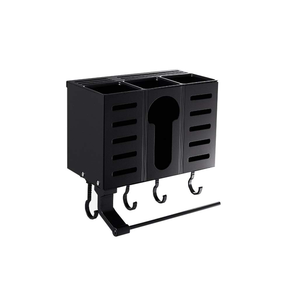 Tyuhduyur Black Kitchen Shelves Multifunctional Storage Rack Aluminum Frame Perforated Shelf Knife Storage Rack (Size : With Rod) ( With Rod)