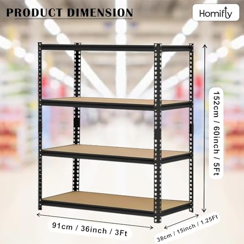 Image of HOMIFLY 4 Tier Extra Large Metal Shelf Rack /60x36x15 InchAdjustable Boltless Shelving Unit /Heavy Duty Display Rack Organizer for Garage /Kitchen /Warehouse /Tool-Free Assembly and Rust-Resistant