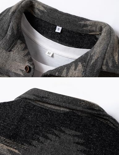 Image of FindThy Men's Brushed Flannel Shirts Ethnic Aztec Print Button Up Lapel Tribal Shirt Jacket Shacket