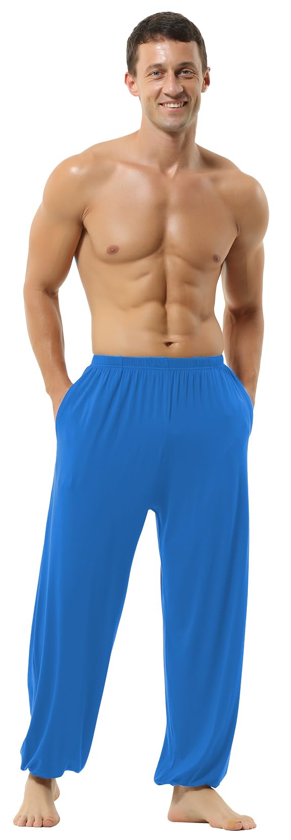 Hoerev Super Soft Modal Spandex Harem Yoga Pilates Trousers,Lakeblue,M