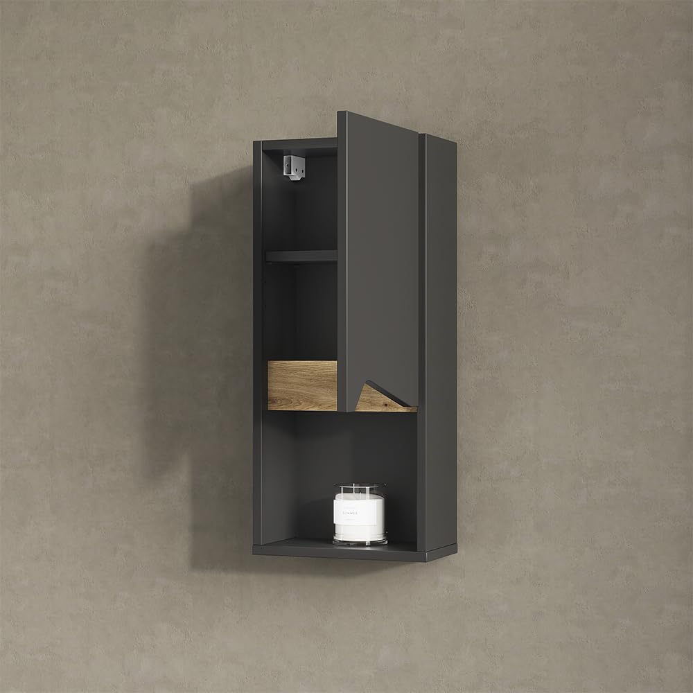 Livinity Badschrank Timavo, Anthrazit, 30 x 67 cm mit Tür und offenem Fach