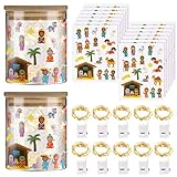 Nativity Mason Jar Decals Religious Stickers Nativity Crafts Vinyl Nativity Stickers Christmas Stickers for Crafts with LED Fairy Lights Waterproof for Christmas Decorations(Cute Style, 480 Pcs)