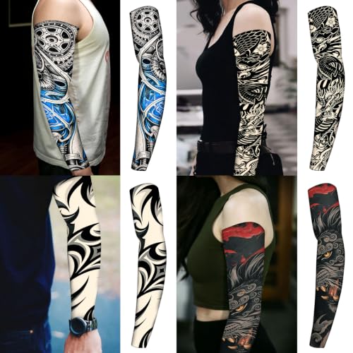 Image of YARIEW Temporary Tattoo Sleeves for Men Arm Sleeves for Men | Tattoo Sleeve Women Arts Fake Sleeve Tattoos Sun Protection Cooling Covers for Arms Women Halloween Pattern 18