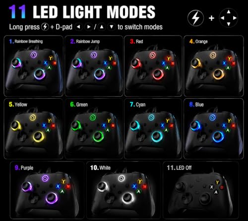 Image of conwin Wired Controller for X box One /S /X & Series S /X /PC Win10+ /Steam Platform, 9.8FT PC Joystick with Dual-Vibration, Turbo, Programmable, RGB LED Light and 3.5mm Stereoscopic Jack (Black-102L)