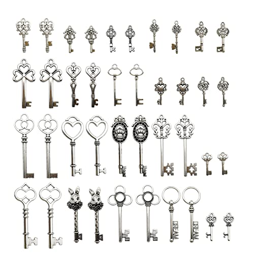 Juego de 40 colgantes de llave de plata antigua con colgante de llave, estilo vintage, estilo antiguo, para hacer collares, manualidades, metal, Metal Cover