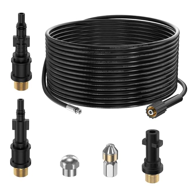 15M Tuyau Déboucheur Canalisation pour Nettoyeur Haute Pression Kärcher K2 K3 K4 K5 K6 K7 HD HDs, 180Bar Kit Furet Professional avec Buse à Jet et Rotatif &...