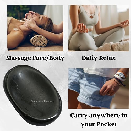 Image of Certified Black Tourmaline Crystal Thumb Worry Pebbles Stones for Anxiety Stress Relief Massage - AAA Grade Original Healing Gemstone Agate Rubbing Stone for Yoga Meditation Spiritual Reiki Feng Shui