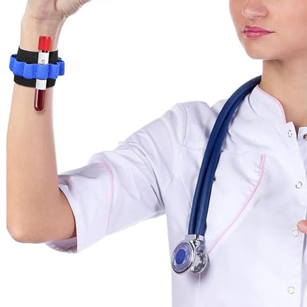 Soporte de tubo de extracción de sangre, muñequeras para flebotomía, capacidad 8 tubos, negro y azul