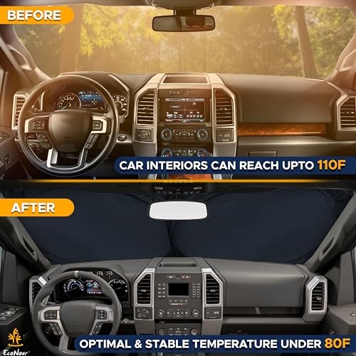 Image of EcoNour Truck Windshield Sun Shade with Storage Pouch | Reflective 240T Material Sun Shield for UV & Heat Protection | Foldable Windshield Cover | Must-Have Truck Accessories | X-Large (69 inchx35 inch)