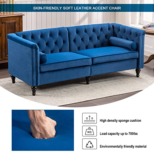 Ttgieet 76'' W Velvet Sofa Mid-Century Modern Love Seats, 3 Seater Sofa Couch With Two Bolster Pillows, Tufted Futon Sofa Furniture For Living Room Bedroom Office （Blue） #TOP5