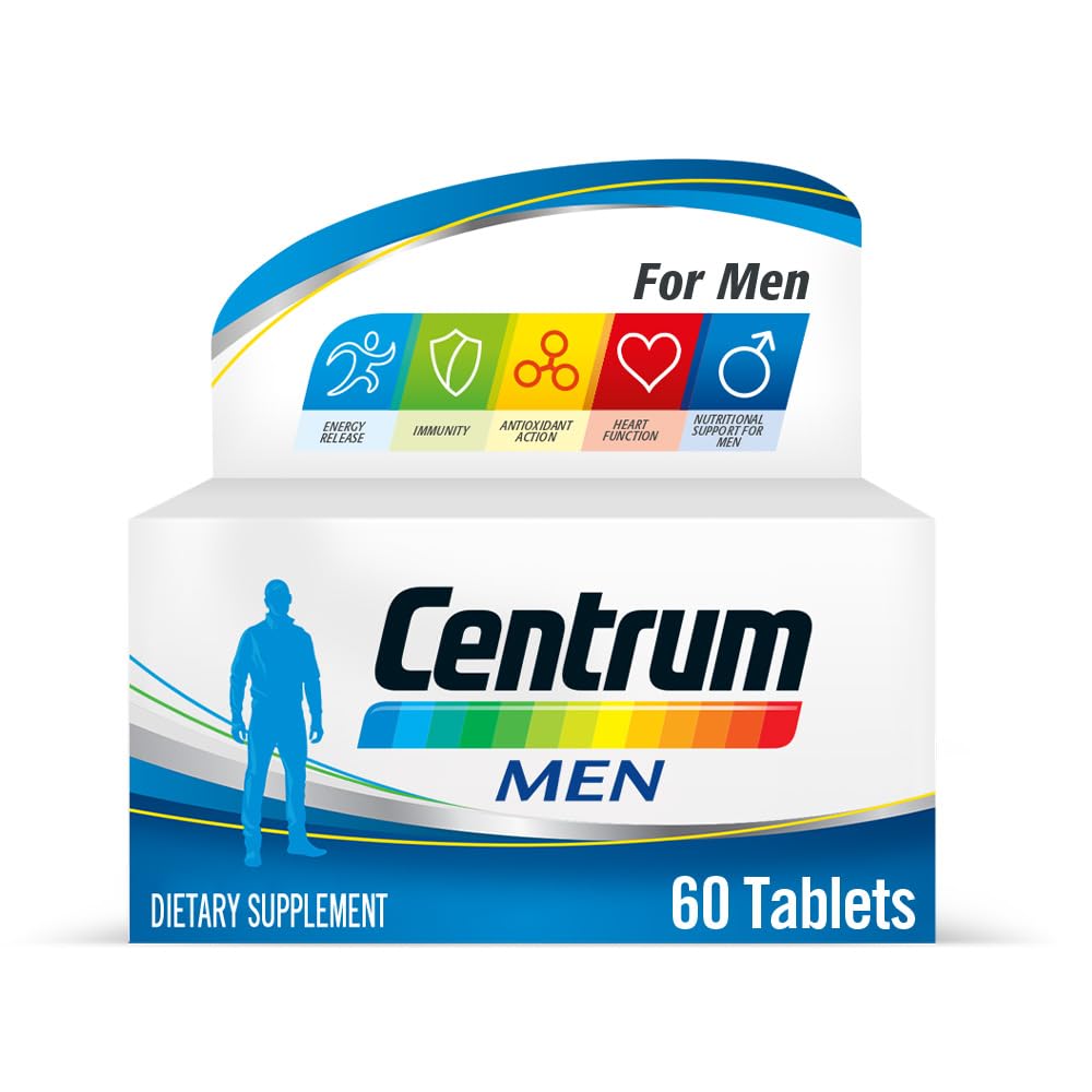 Centrum Men, Multivitamin for Men, with Viamin C, Vitamin D3, Vitamin B1, B2, B3, Magnesium and others, Supports Muscle Health, Increases Energy, 60 Tablets