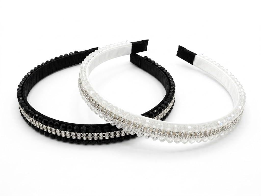 Pack of 2 stone Hairbands for Women & Girls | Black & White Sparkle Headbands | Hair Band for Christams Weddings, Birthdays & Festive looks-image-3