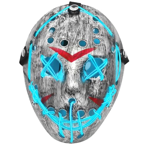 ZLIXING Led Scary Mask for Jason Voorhees Costume Men Women Adults Kids Light up Mask for Purge Halloween Costumes