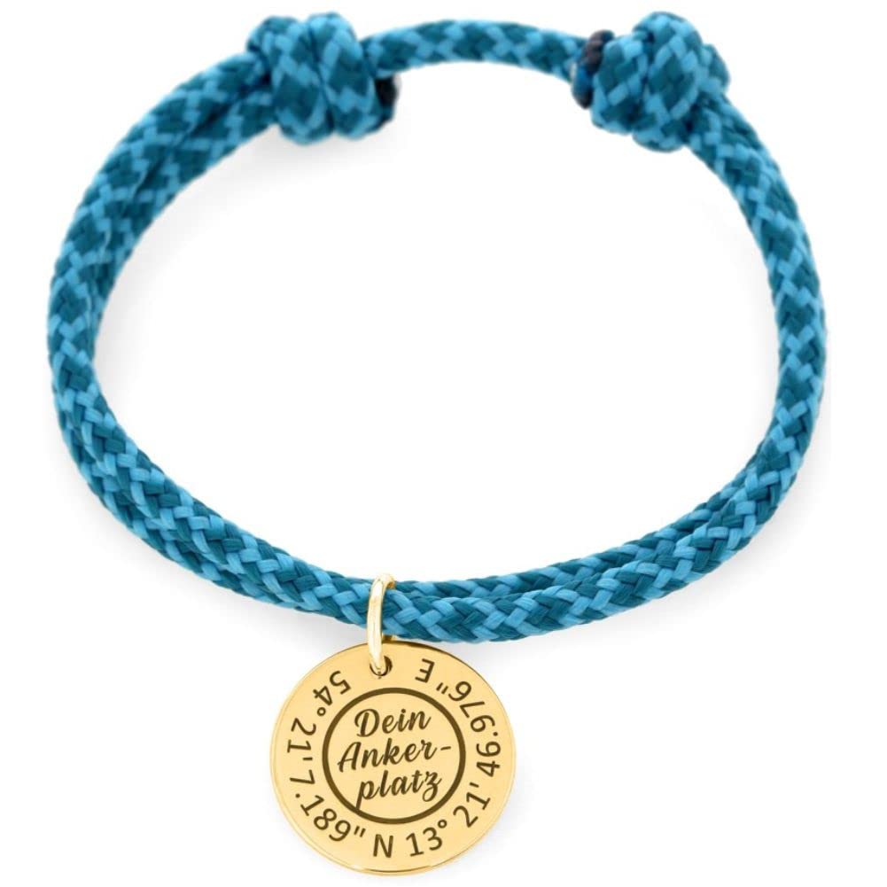 Segelseil Armband mit Silberanhänger Gravur maritim Surfer blau Herrenarmband Koordinaten Schmuck Männerarmband Größenverstellbar Segelseilarmband personalisierbar Text 925 Silber Geschenk Freund Sohn