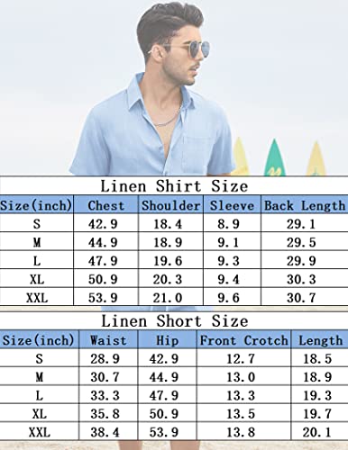 COOFANDY 2-teiliges Leinen-Set für Herren, lässiges Kurzarmhemd und kurzes Strand-Set, Hellkhaki, Large
