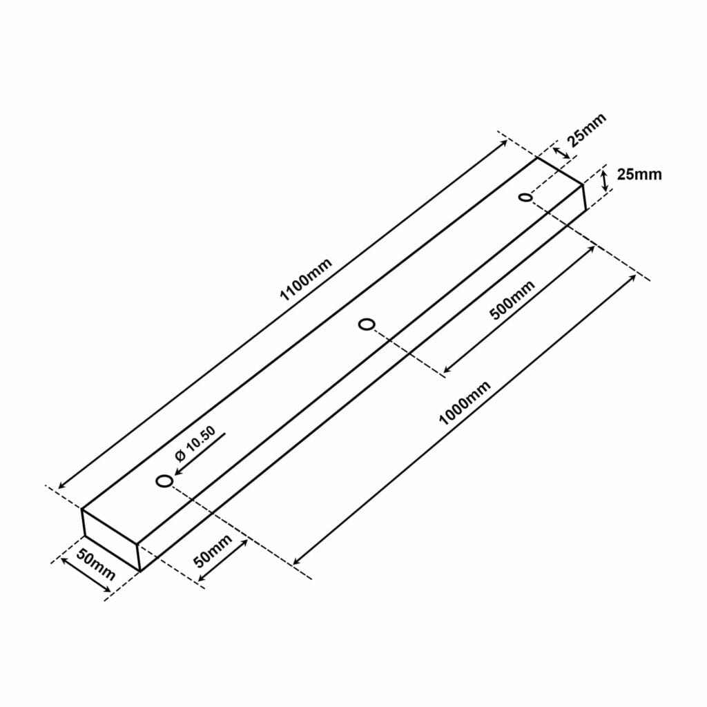 Baldachin für Lampe Rechteckig, Länge 1100mm, mit 3 Kabelauslässen (L 110 x H 2.5 x B 5 cm), WEISS, ideal für langen Esstisch