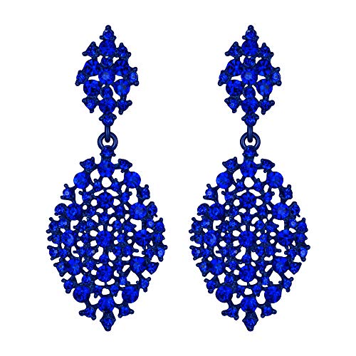 Flyonce Women's Austrian Crystal Party Hollow-out Teardrop Pierced Dangle Earrings Blue Sapphire Color