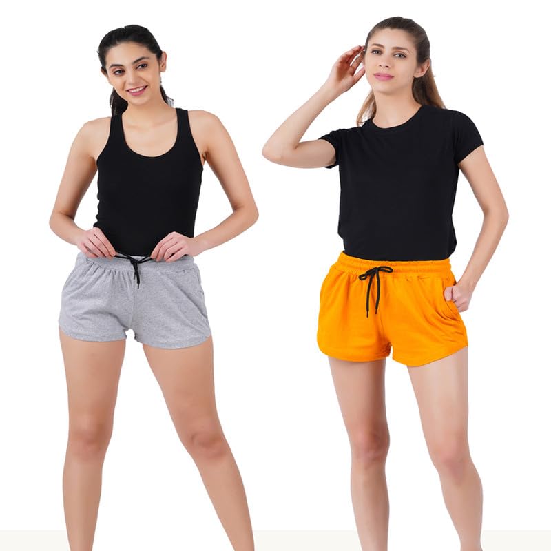 Image of Blacktail Women's Mid Rise Elastic Waist Regular Fit Comfy Breathable Cotton Printed Summer Shorts Combo (Multicolor)-Pack of 1 and 2