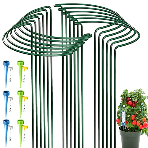 12 Pack Half Round Garden Plant Support Stakes, Metal Bow Type Flower Supports Ring Cage with 6 Self...