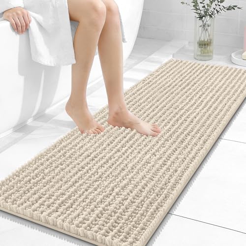 Image of OLANLY Long Bathroom Rugs Runner 47x17, Thick Soft and Absorbent Chenille Bath Mat, Non-Slip, Machine Washable Quick Dry Bath Rugs for Tub Shower Floor, Home Decor Accessories, Sand