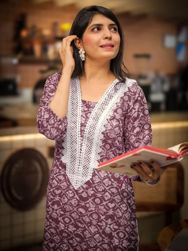 Image of EthnicJunction Women's Poly Rayon Bandhani Print A-line Kurta | Ethnic Kurta