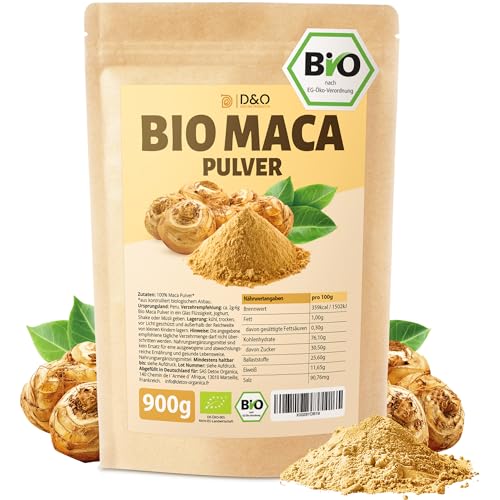 D&O Nature Products Maca Pulver Bio, Gemahlene Macca Wurzel aus Peru, 100% natürlich und vegan root powder, Maccapulver aus biologischem Anbau, Bio Pulver ohne Zusatzstoffe, Organic Macc (900g)