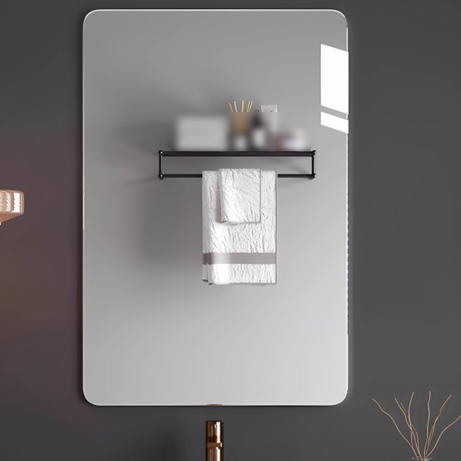 Spiegel Selbstklebend HD Glas Wandspiegel Ohne Rahmen, Badezimmerspiegel Kleben Rechteckig Badspiegel Ohne Bohren, Modern Deko Spiegel Klebespiegel(30 * 30cm)