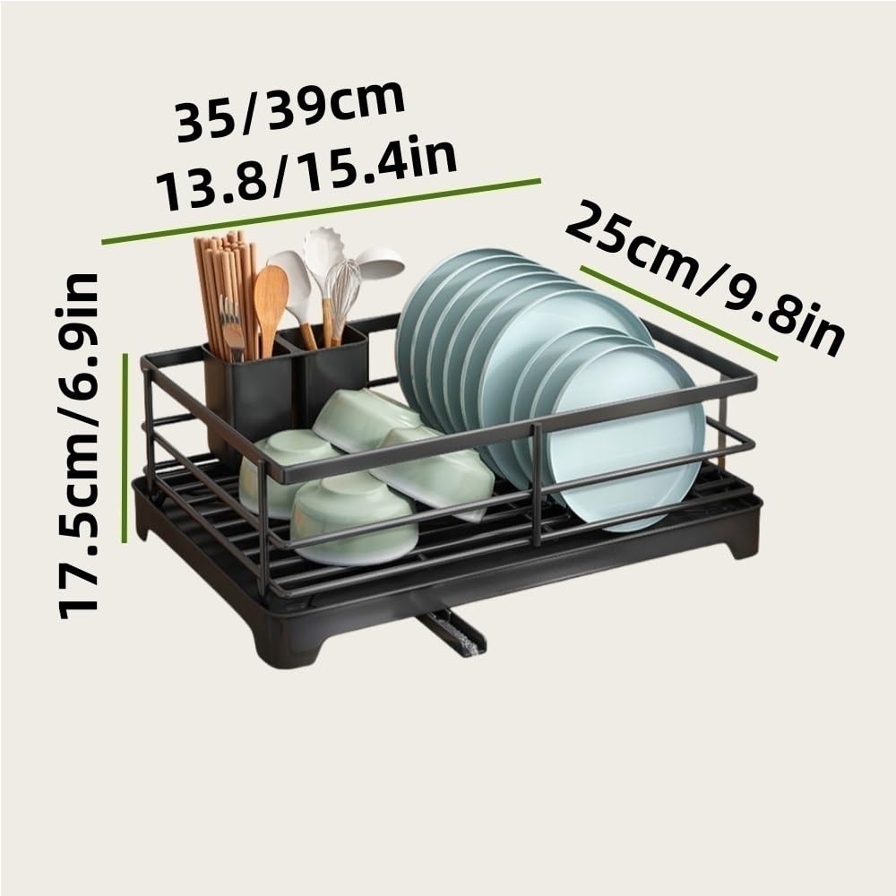 Escurridor de platos con bandeja de goteo extraíble, escurridor de platos de acero inoxidable que ahorra espacio para cocina y comedor, 40 x 30 x 17,5 cm, fácil de limpiar y duradero