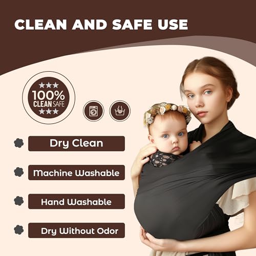 WUFANC Tragetuch Baby Neugeboren, Baby Tragetuch Neugeborene aus Weicher Baumwolle, Belastbar Bis 15 kg, Schwarz Babytragetuch mit Länge 5,3m,Einfach zu Binden,Geeignet Babytrage Neugeborene Ab Geburt