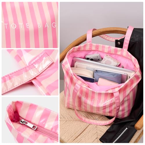 Image of KALIDI PVC Zipper Tote Bag, Jelly Kraft Paper Beach Bag Large Hobo Carry All Travel Shopping Handbag Plastic Shoulder Bag