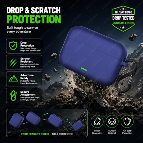 Image of Anvique Silicone Case Cover for Realme Buds T500 Pro, Shockproof Protective Earbuds Cover with Keychain Hook, Anti-Scratch Soft Silicone Skin, Full Body Protection Case (Blue S)