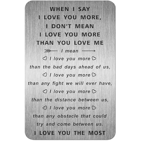 TEOUIOS I Love You Engraved Wallet Card Inserts Birthday Gift Cards Nice Engraved Card Modern Love Anniversary Christmas Valentines Card Gifts for Husband Wife Couple Metal Wallet Card Keepsake Gifts Cover
