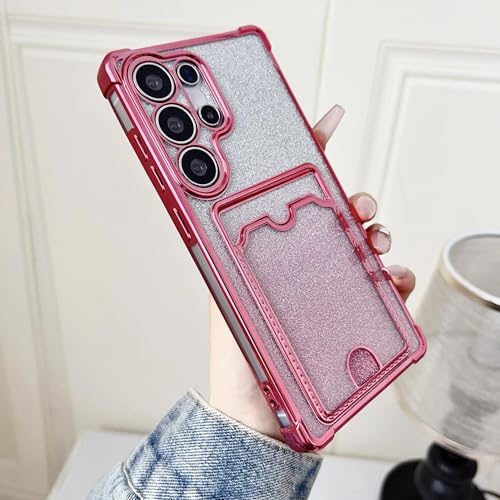 Protection Galaxy S25 rose antichoc robuste avec fentes portefeuille et angles dégradés