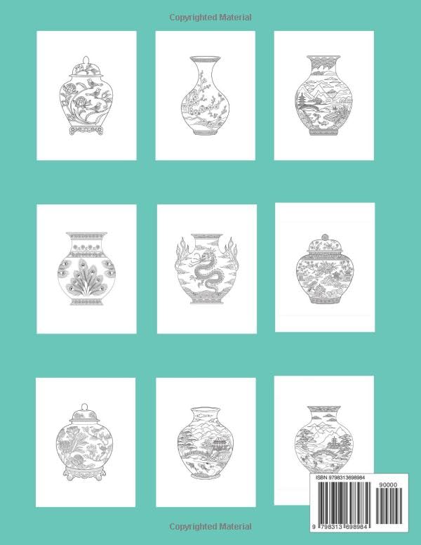 Chinoiserie Jars & Vases Coloring Book: 62 Pages Intricate Porcelain Designs for Adult Relaxation and Stress Relief - Image 2