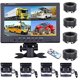 CAMECHO Achteruitrijcamera Set – 4 Waterdichte Camera’s met 9 inch Monitor