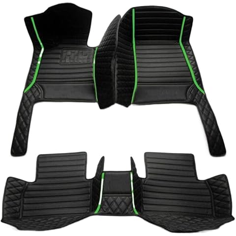ZPXJSM Custom Floor Mats for Cars fit 95% Sedan SUV Sports Car Full Coverage All Weather Men Women Pads Protection Non-Slip Leather Floor Liners (Black Green Strips) Cover